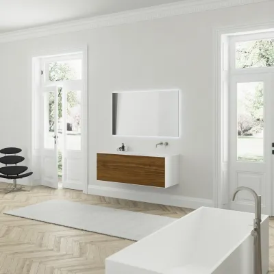 Copenhagen Chic 140R - Bathroom furniture MKII, Glacier White Corian® w/American Walnut