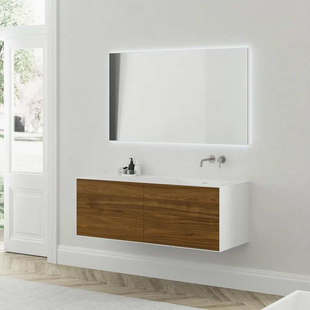 Copenhagen Chic 140R - Bathroom furniture MKII, Glacier White Corian® w/American Walnut