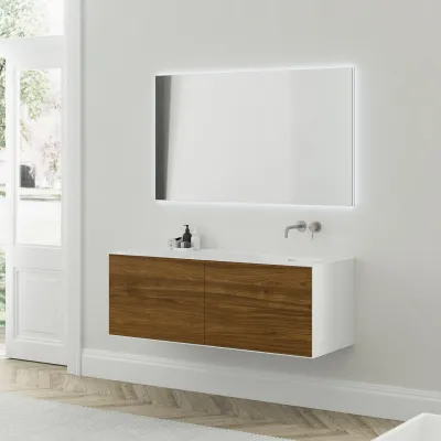Copenhagen Chic 140R - Bathroom furniture MKII, Glacier White Corian® w/American Walnut