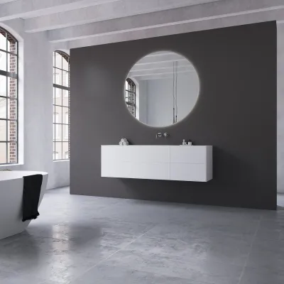 Copenhagen Chic 160 - MKII, Cabinet, 6 drawers, sink & body in Glacier White Corian® and fronts in Matt white