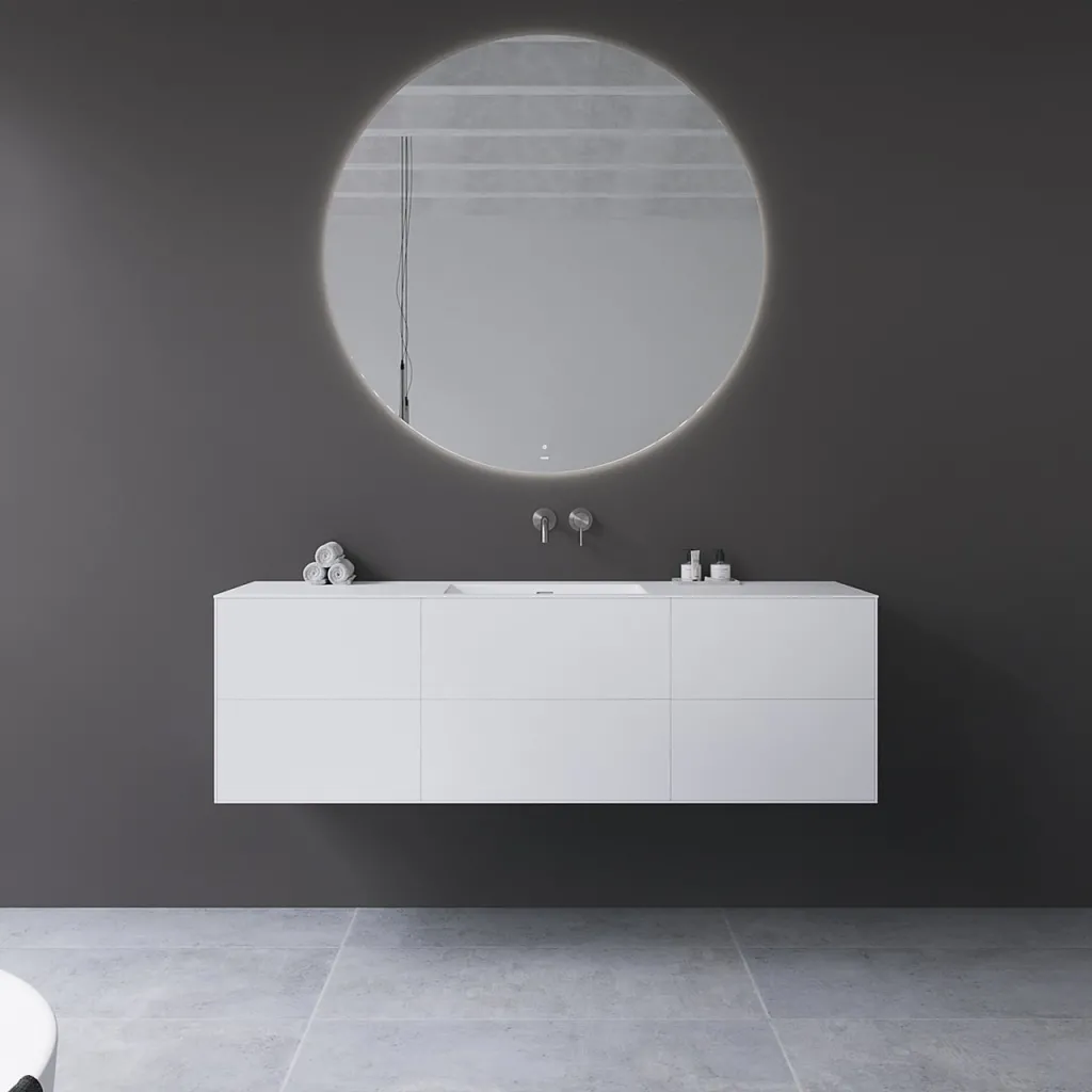 Copenhagen Chic 160 - MKII, Cabinet, 6 drawers, sink & body in Glacier White Corian® and fronts in Matt white