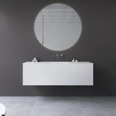Copenhagen Chic 160 - MKII, Cabinet, 6 drawers, sink & body in Glacier White Corian® and fronts in Matt white