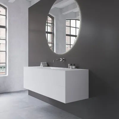 Copenhagen Chic 160 - MKII, Cabinet, 6 drawers, sink & body in Glacier White Corian® and fronts in Matt white