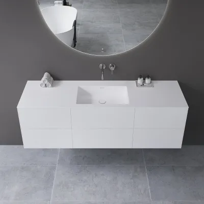 Copenhagen Chic 160 - MKII, Cabinet, 6 drawers, sink & body in Glacier White Corian® and fronts in Matt white