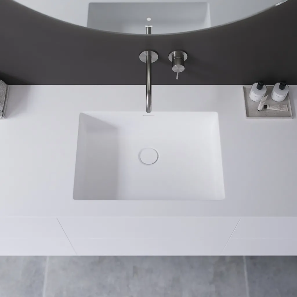 Copenhagen Chic 160 - MKII, Cabinet, 6 drawers, sink & body in Glacier White Corian® and fronts in Matt white