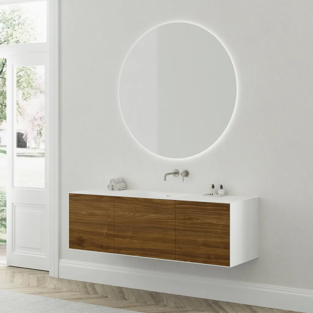 Copenhagen Chic 160 - MKII Cabinet, 6 drawers, sink & body in Glacier White Corian® w/American Walnut