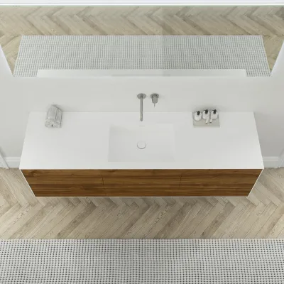 Copenhagen Chic 180 - MKII Cabinet, 6 drawers, sink & body in Glacier White Corian® w/American Walnut