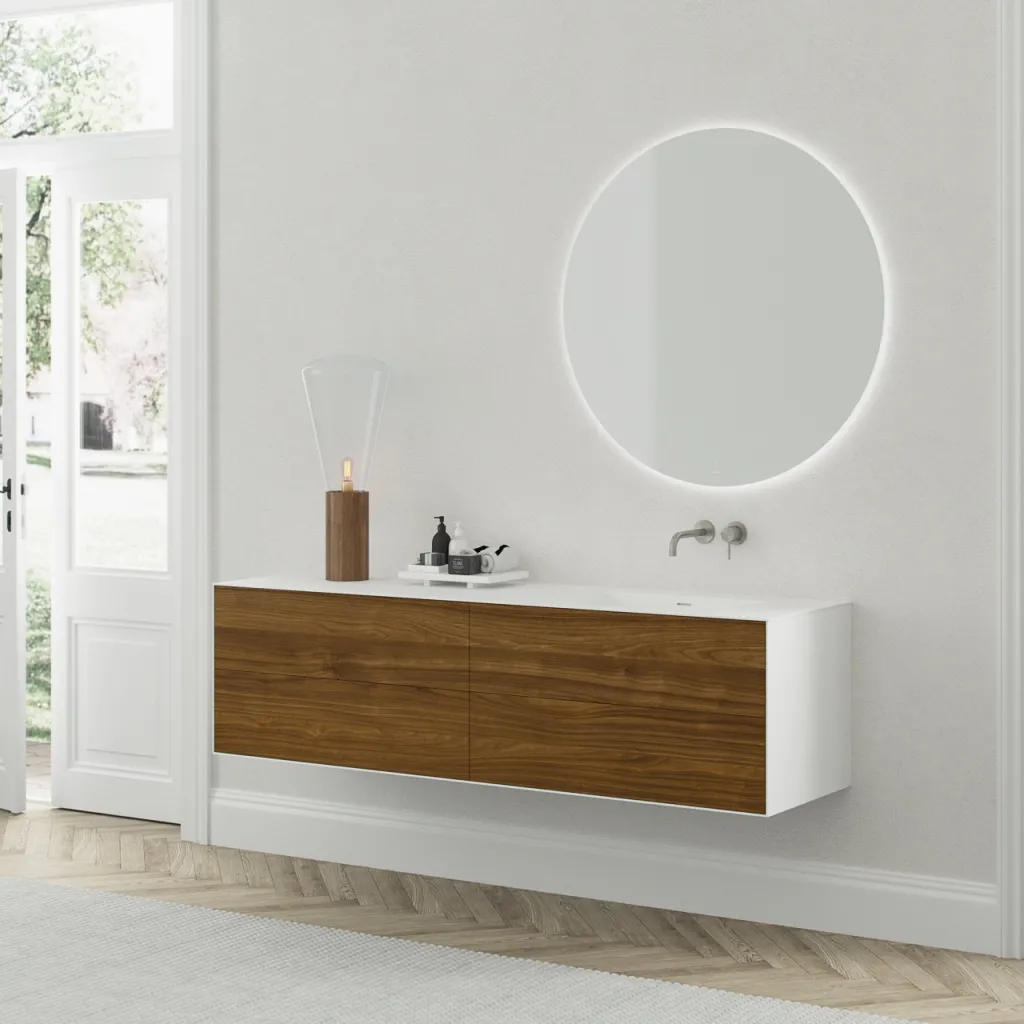 Copenhagen Chic 180R - Bathroom furniture, MKII Glacier White Corian® w/American Walnut