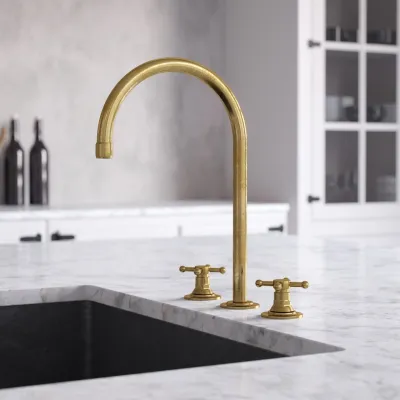 Hassel&Teudt HHV605 S05 - 3-hole Kitchen Mixer with Swivel Spout, Polished Brass Natural