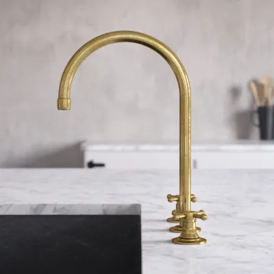 Hassel&Teudt HHV605 S05 - 3-hole Kitchen Mixer with Swivel Spout, Polished Brass Natural