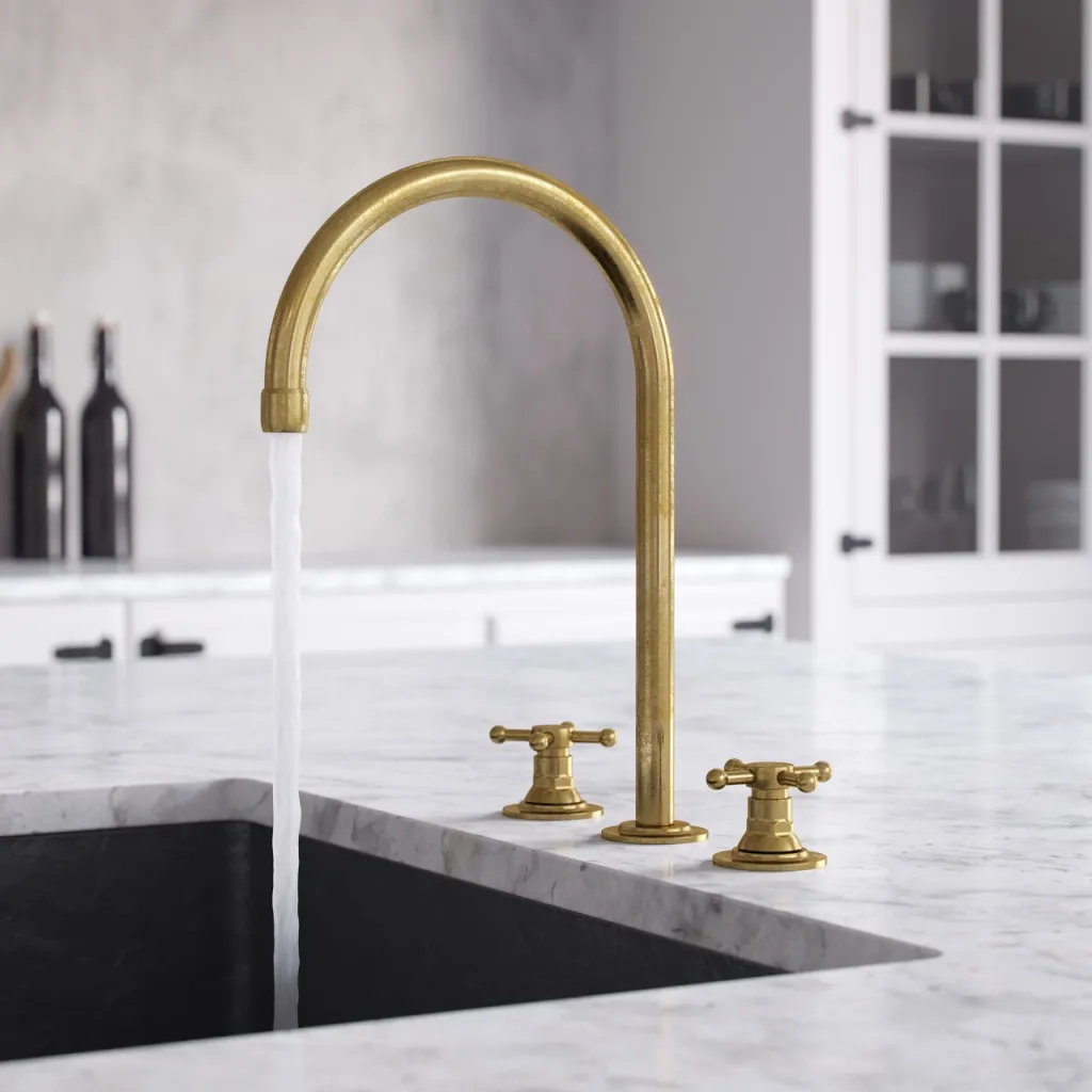 Hassel&Teudt HHV605 S05 - 3-hole Kitchen Mixer with Swivel Spout, Polished Brass Natural