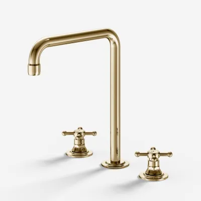 Hassel&Teudt HHV605 S06 - 3-hole Kitchen Mixer w/ U200 swivel spout, Polished Brass Natural