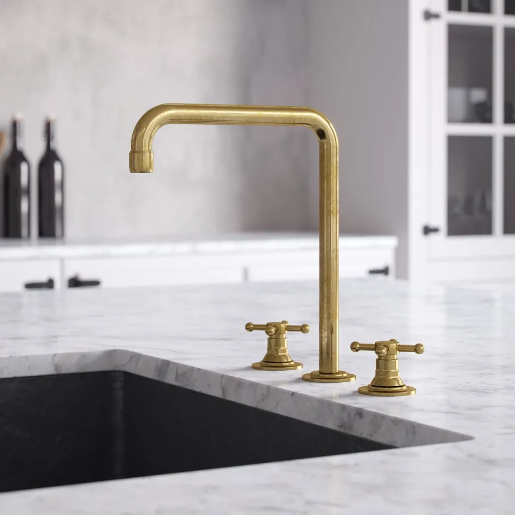 Hassel&Teudt HHV605 S06 - 3-hole Kitchen Mixer w/ U200 swivel spout, Polished Brass Natural