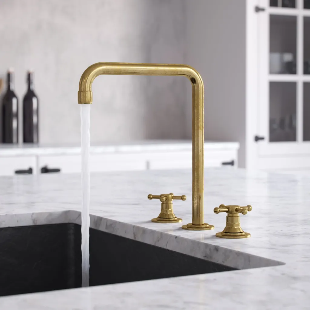 Hassel&Teudt HHV605 S06 - 3-hole Kitchen Mixer w/ U200 swivel spout, Polished Brass Natural