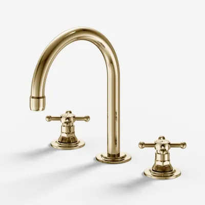 Hassel&Teudt HHV605 S01 - 3-hole Kitchen Mixer w/ Ø150 swivel spout, Polished Brass Natural