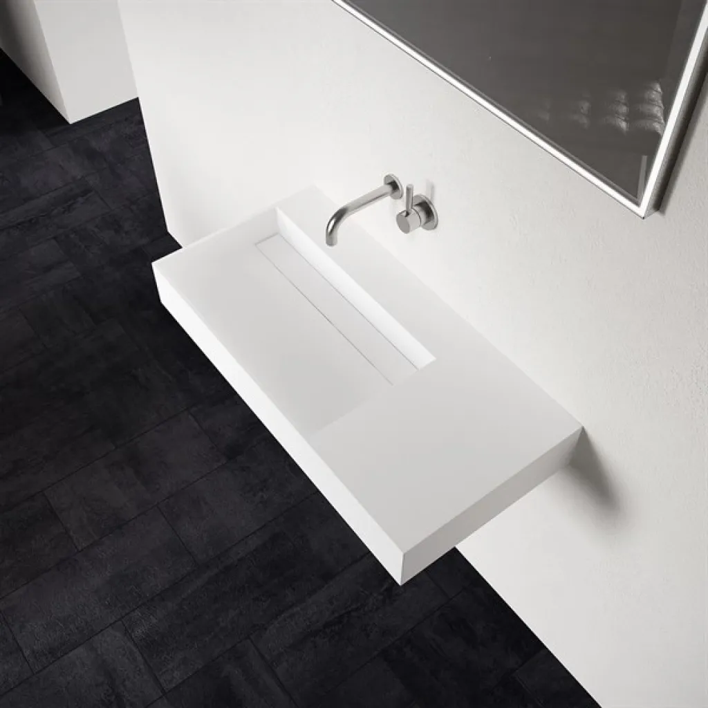 Kubo 90L - 90x40 Washbasin, Matt white SolidTec®