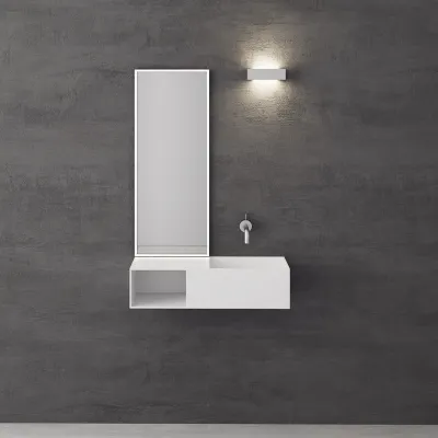 Boxo 80R - 80x35 Sink on the right, Matt White SolidTec®