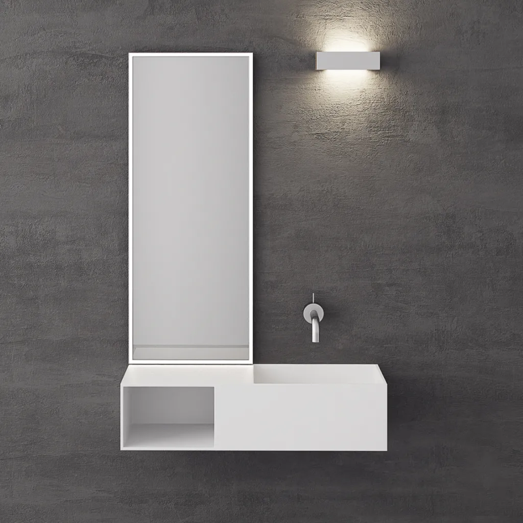 Boxo 80R - 80x35 Sink on the right, Matt White SolidTec®