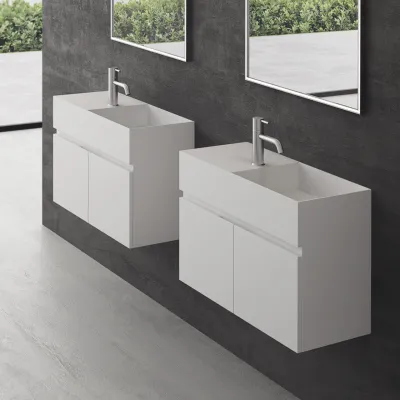 Compact 08R - Washbasin cabinet 75x32, Matt White SolidTec®