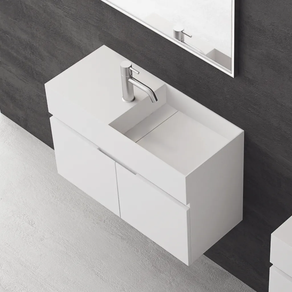 Compact 08R - Washbasin cabinet 75x32, Matt White SolidTec®