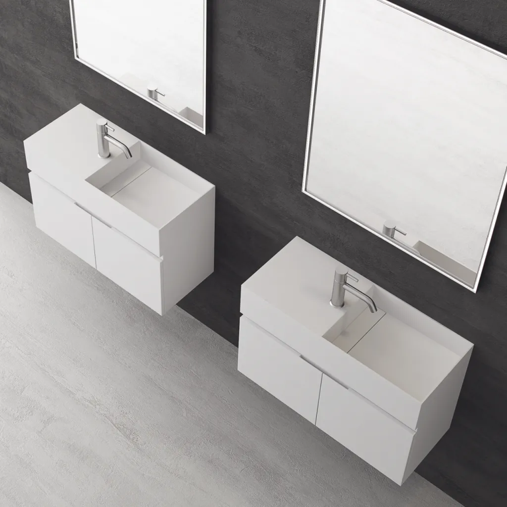 Compact 08R - Washbasin cabinet 75x32, Matt White SolidTec®