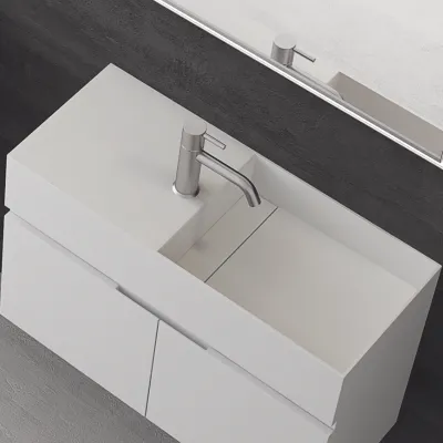 Compact 08R - Washbasin cabinet 75x32, Matt White SolidTec®