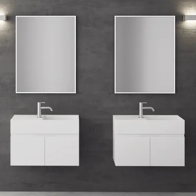 Compact 08R - Washbasin cabinet 75x32, Matt White SolidTec®