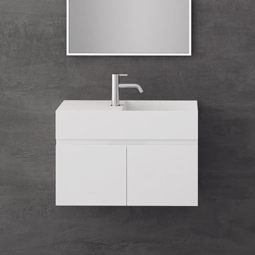 Compact 08R - Washbasin cabinet 75x32, Matt White SolidTec®