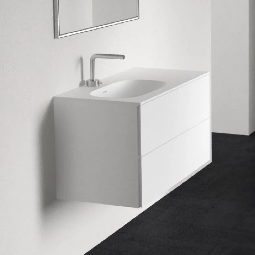 Block Soft 90L - Bathroom furniture 90x46 cm, Matt white w/SolidTec® sink on the left