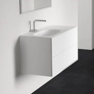 Block Soft 90L - Bathroom furniture 90x46 cm, Matt white w/SolidTec® sink on the left