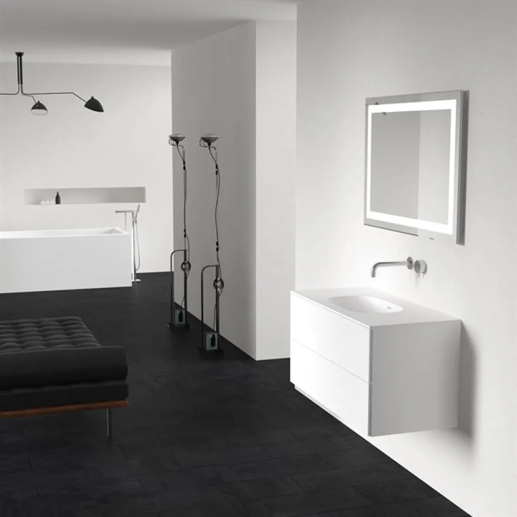 Block Soft 100 - Bathroom furniture 100x46, Matt white w/ SolidTec® sink