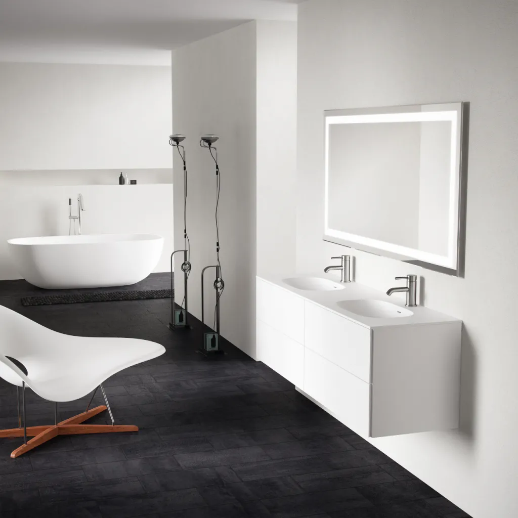 Block Soft 160D - Bathroom furniture 160x46 cm, Matt white w/ SolidTec® double sink