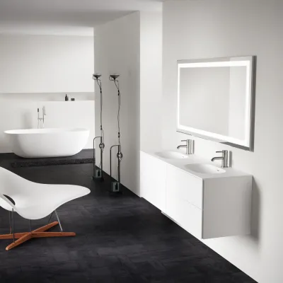 Block Soft 160D - Bathroom furniture 160x46 cm, Matt white w/ SolidTec® double sink