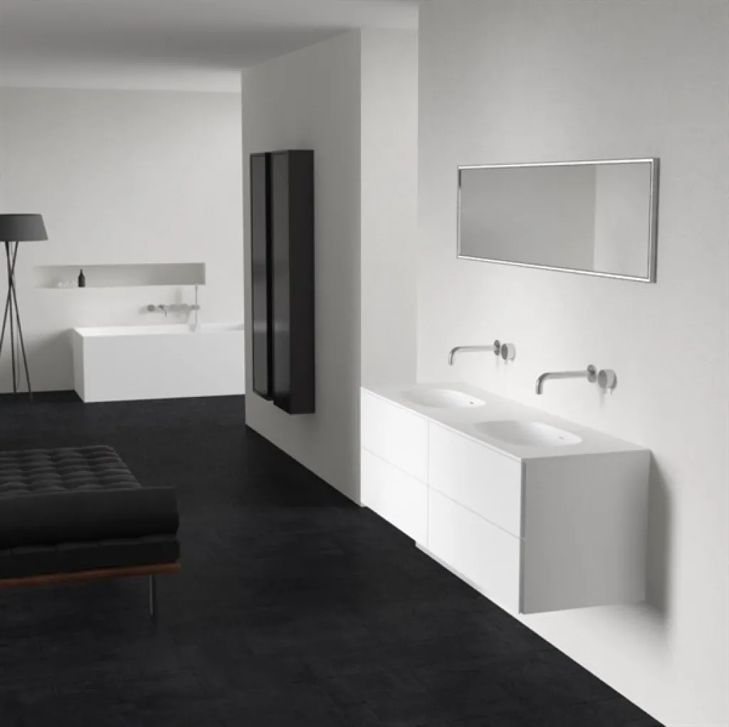Block Soft 160D - Bathroom furniture 160x46 cm, Matt white w/ SolidTec® double sink
