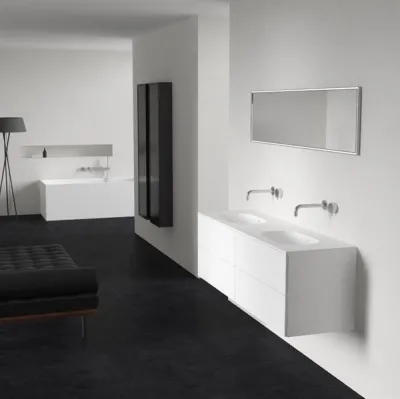 Block Soft 160D - Bathroom furniture 160x46 cm, Matt white w/ SolidTec® double sink