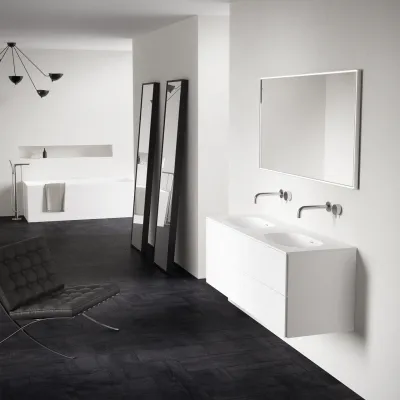 Block Soft 140D - Bathroom furniture 140x46 cm, Matt white w/ SolidTec® double sink