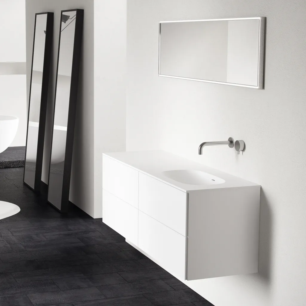 Block Soft 140R - Bathroom furniture 140x46 cm, Matt white w/ SolidTec® sink on the right
