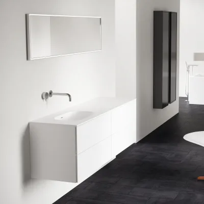 Block Soft 160L - Bathroom furniture 160x46 cm, Matt white w/SolidTec® sink on the left