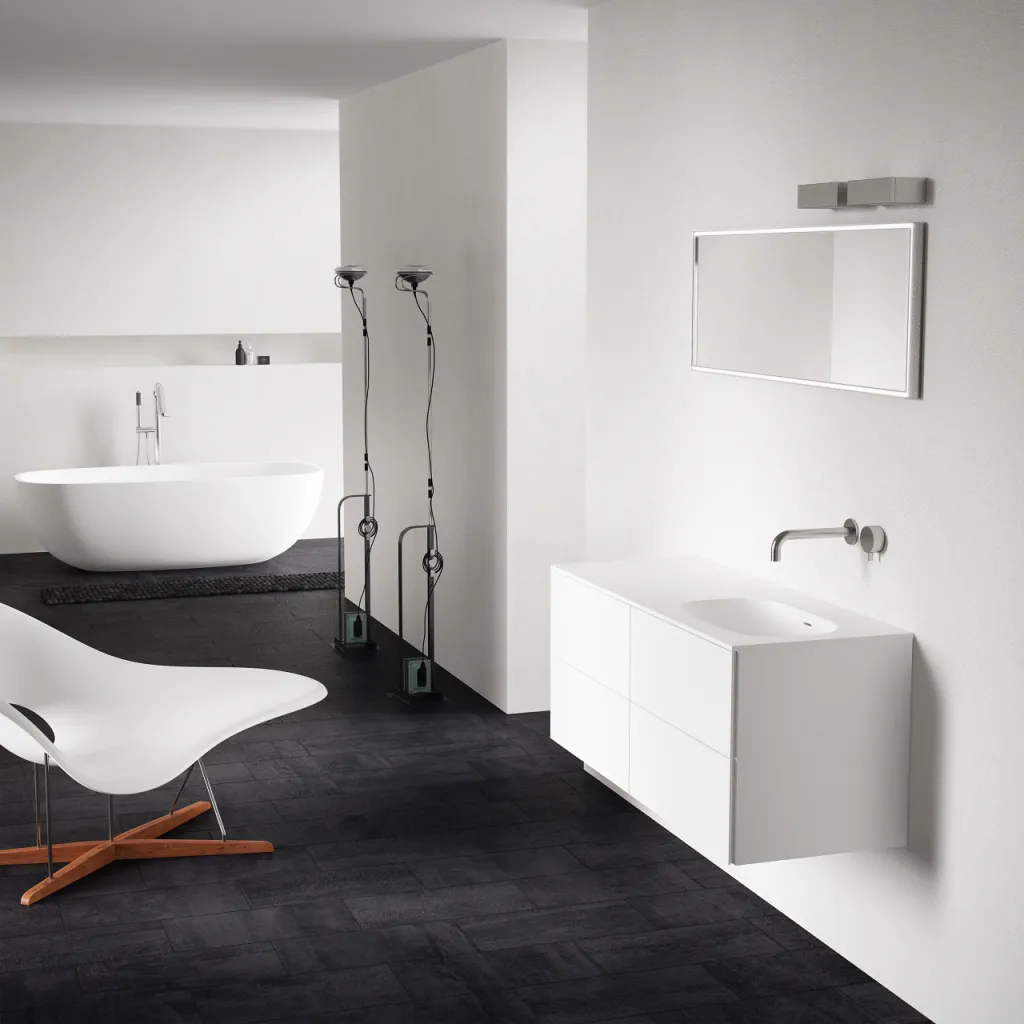 Block Soft 120R - Bathroom furniture 120x46 cm, Matt white w/ SolidTec® sink on the right