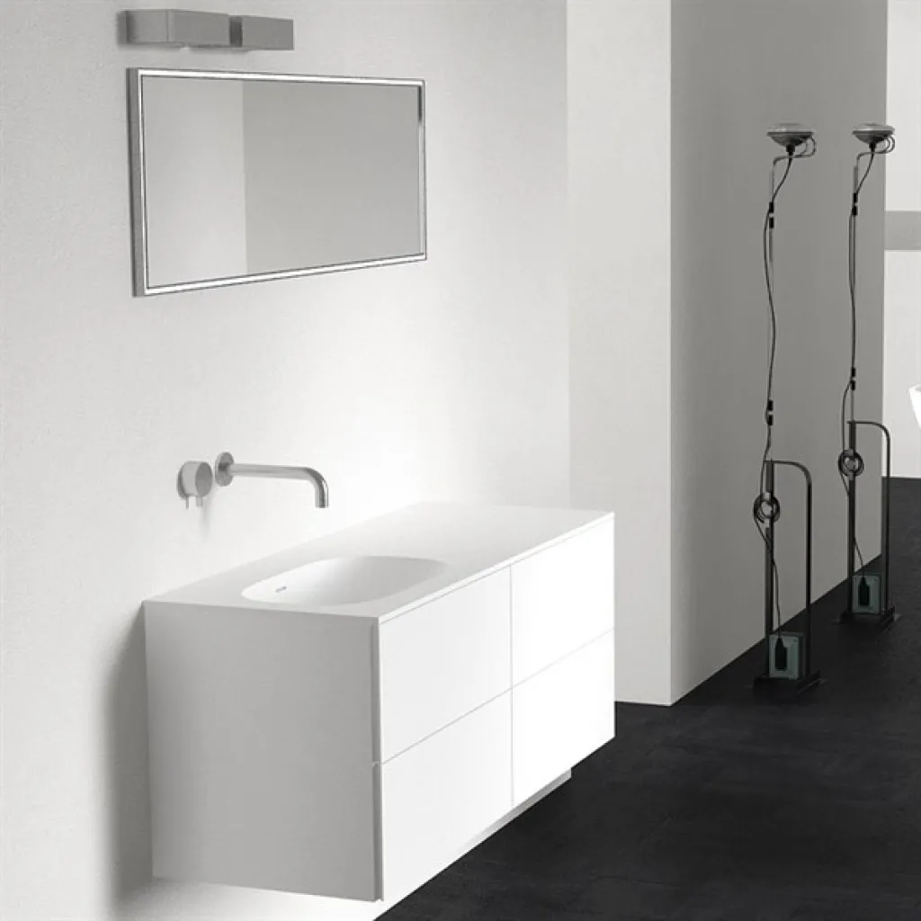 Block Soft 120L - Bathroom furniture 120x46 cm, Matt white w/ SolidTec® sink on the left