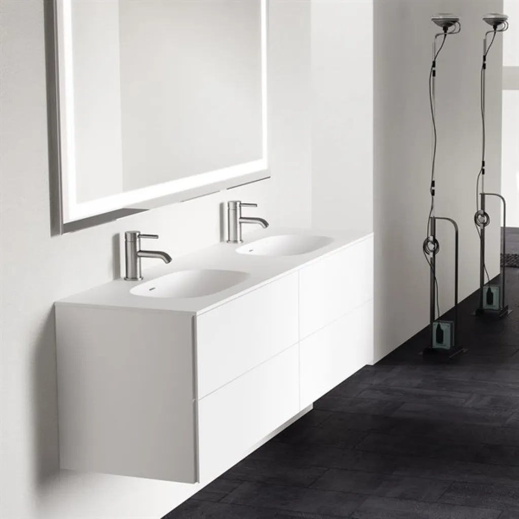 Block Soft 180D - Bathroom furniture 180x46 cm, Matt white w/SolidTec® double sink