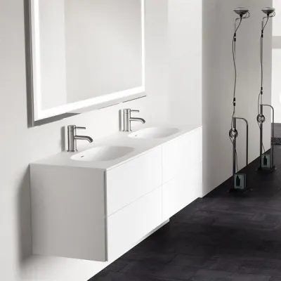 Block Soft 180D - Bathroom furniture 180x46 cm, Matt white w/SolidTec® double sink