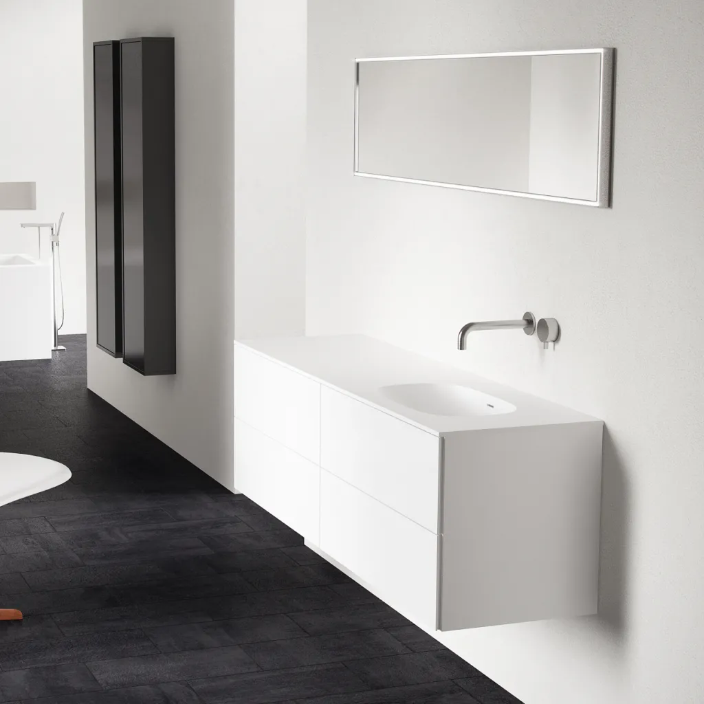 Block Soft 180R - Bathroom furniture 180x46 cm, Matt white w/SolidTec® sink on the right