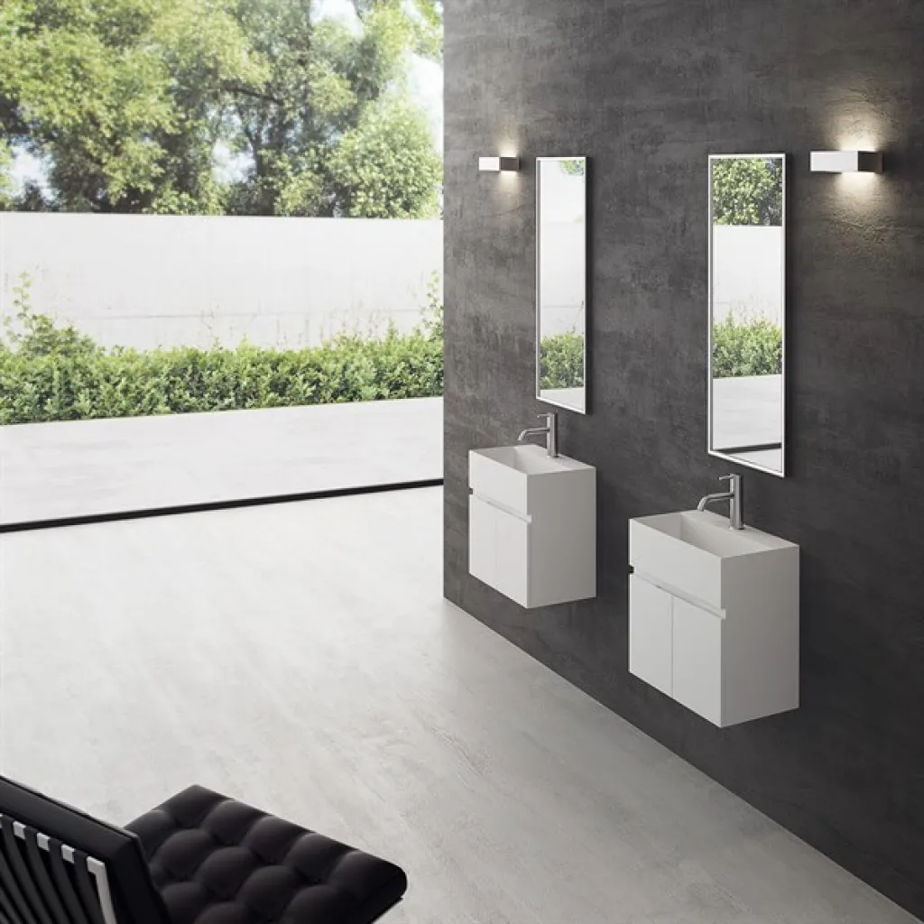 Compact 01 - Washbasin cabinet 45x35, Matte White SolidTec®