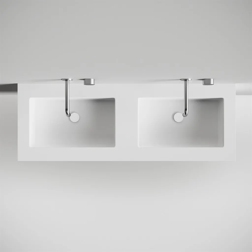 Copenhagen Chic 140D - Cabinet with 4 drawers, double sink & body in Glacier White Corian®, Matt white