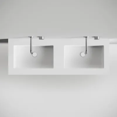 Copenhagen Chic 140D - Cabinet with 4 drawers, double sink & body in Glacier White Corian®, Matt white