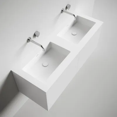 Copenhagen Chic 140D - Cabinet with 4 drawers, double sink & body in Glacier White Corian®, Matt white