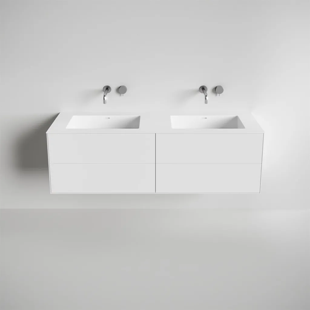 Copenhagen Chic 160D - Cabinet with 4 drawers, double sink & body in Glacier White Corian®, Matt white