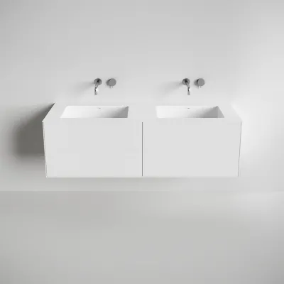 Copenhagen Chic 160D - Cabinet with 4 drawers, double sink & body in Glacier White Corian®, Matt white
