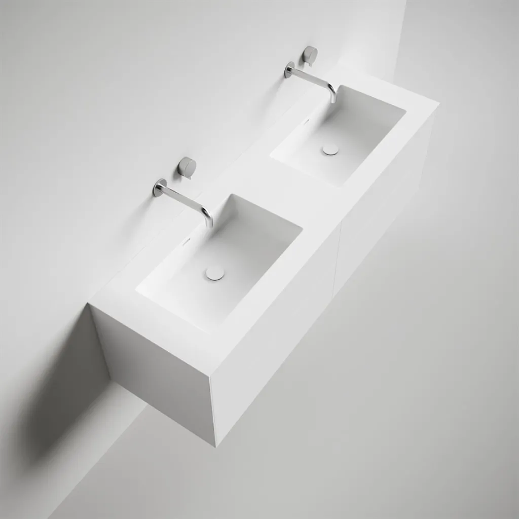Copenhagen Chic 160D - Cabinet with 4 drawers, double sink & body in Glacier White Corian®, Matt white